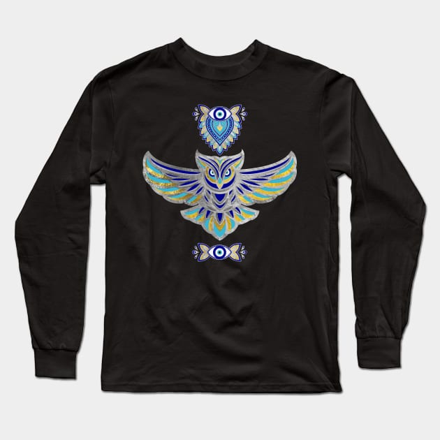 Owl Evil Eye Ornament Long Sleeve T-Shirt by Nartissima